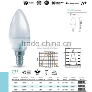 Led Lighting Candle Shape C37 Bulb 6w IC Driver E12 E14 E26 E27 Base CE RoHS Certifications Plastic Plus Aluminium Factory Price thumbnail-6