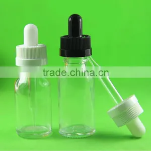 1oz Bulk Empty Clear Glass Bottle, Boston Round With Glass Droppers thumbnail-1