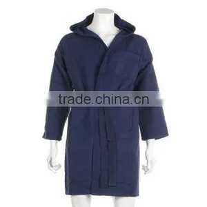 Navy Polyester Mens Spa Hooded Microfiber Bathrobe in Sueded Woven Fabric thumbnail-1