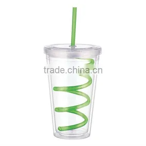 450ml Plastic Juice Cup With Colorful Lid and Straw thumbnail-4
