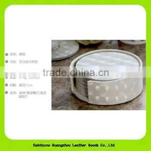 PU Leather Printed Set of 4 Hard Cardboard Tea Coasters With Round Holder 16021 thumbnail-6
