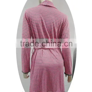 Color Stripe Buckle Fastener Night-robe With Lace Trimming thumbnail-4