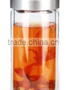 Hot Borosilicate Double Wall Glass Cup With Lid thumbnail-1