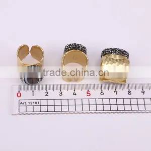 Black Agate Stone Rings, Gold Plated Metal Brass Gemstone Druzy Ring, Fashion Oval Stone Jewelry Finger Gold Plated Druzy Ring thumbnail-3
