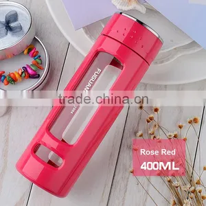 Dishwasher Safer Wide Mouth BPA-Free White 400 ml Glass Fliter Water Bottle With Lid thumbnail-5