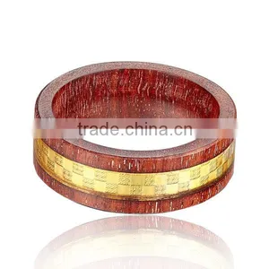 Factory Wholesale Natural Wood Rings Jewelry, Gold Foil Inlay Wood Rings Men thumbnail-3