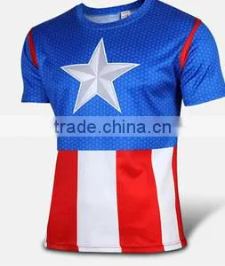 Custom Made Cotton Polyester Star Red Blue USA Super Men Short Sleeve t Shirt thumbnail-1