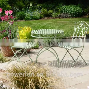 Gothic Style Antique Bluish Green Wrought Iron KD Table With Folding Chairs thumbnail-1