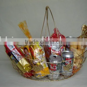 Gold Egg Shaped Wire Portable Storage Basket With Fruits thumbnail-1