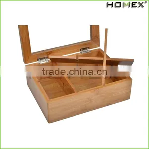 Bamboo Snack Tea Basket Tray Organizer With Clear Lid Window/Homex_Factory thumbnail-1