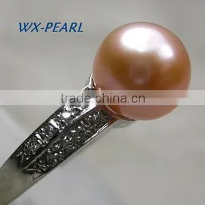Golde Pearl Silver Ring With Tahitian Pink Pearl and Diamonds Ring thumbnail-3