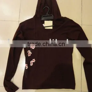100% Merino Wool Ladies Knitting Wear Top With Hood and Printing thumbnail-1