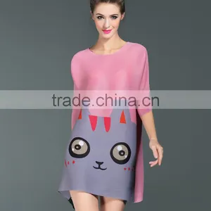 Lovely Cat Print Women Loose Custom Design Casual Dress thumbnail-4