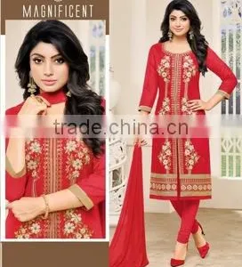 Designer FnU Red Color Readymade Embroidery Suits thumbnail-1