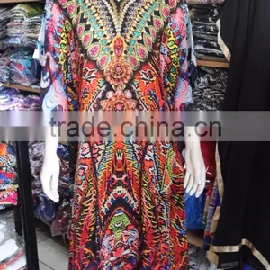 MULTICOLOR DIGITAL Print Crepe SILK LONG Kaftan CAFTAN Tunic Poncho Blouse thumbnail-1