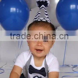 Baby Boy 1st Birthday Outfit Navy And Gray Chevron Navy Bow Tie Gray Suspenders Party Hat Leg Warmers thumbnail-1
