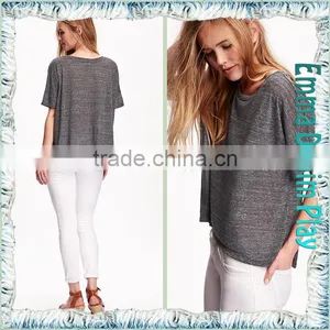 New Custom Designer High Quality Girls Sexy Grey Organic Cotton Scoop Neck T-Shirt thumbnail-3