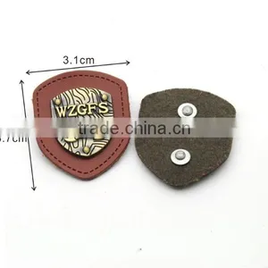 Black/brown PU Felt Leather Sew on Patches With Black/bronze Metal Plates Clothing Label for Jeans/jacket PLB-009 thumbnail-1