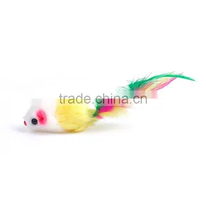 Plush Wand Pet Teaser Mouse Animal Yellow White Feather thumbnail-2