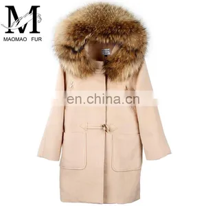 Fashion Hot Women Winter Raccoon Fur Short Hooded Korean Cashmere Wool Coat thumbnail-6
