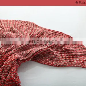 Wholesale Adult Yarn Knitted Mermaid Tail Blanket Kids Throw Bed Wrap Super Soft Sleeping Bed Handmade Crochet Mermaid Blanket thumbnail-5