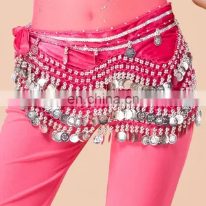 Y-2005 Indian 256 Silver Coins Performance Velvet Belly Dance Hip Scarf With Multy Color thumbnail-1