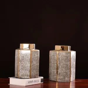 Hexagon White Porcelain Unique Black Gold Ceramic Vase For Model Room Decor thumbnail-2