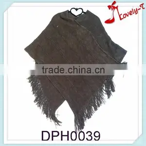 Hot Sale Women Knit Cloth Elegant Poncho Sweater Patterns Crochet Poncho With Tassels thumbnail-1