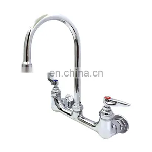 Double Pantry Faucet, Wall Mount 8 Centers 3 Inch WIDE Swivel Gooseneck Lever Handles thumbnail-1
