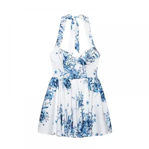 2025 Spring New Women's Printed Slimming and Slimming Casual Hanging Neck Elegant Dress for Women thumbnail-1