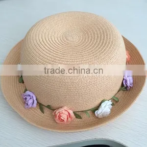 Summer Straw Bowler Hat Decorating With Flower for Lady thumbnail-1