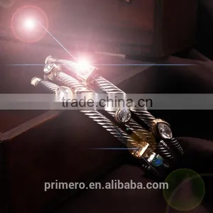 New Arrival Crystal Opening Retro Multilayer Bar Thread Silver Twist Bangles Bracelet thumbnail-3