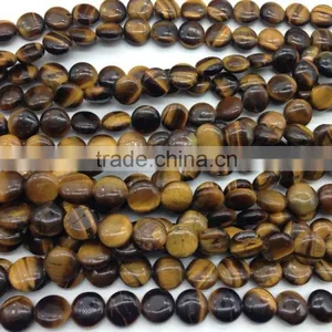 Whole Sale Price 10mm Yellow Tiger Eye Stone Flat Coin Beads thumbnail-5