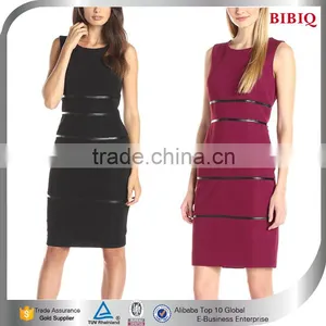 Stripes Trimmings for Dresses Black Red Elegant Leather Bandage Dress With Black Contrast Dress Faux Leather Dresses thumbnail-1