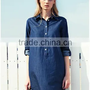 2015 Fashion High Quality New Women Denim Dress Plus Size Washed Loose Long Sleeve Jeans Dresses For Ladies Quality Choice thumbnail-1