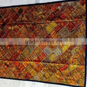 Vintage Maharaja Rug, Royal Golden Patchwork Handmade Carpet From India Old and Antique Also Used as Wall Art, Royal Wall Hangin thumbnail-2