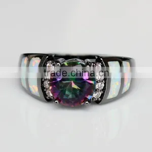 Custom Wholesale Opal Inlay Black Gold Ring 925 Sterling Silver Rainbow Mystic Topaz Ring Quality Choice thumbnail-4