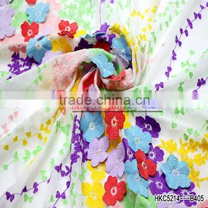 Chiffon Lace Fabric, 3d Flower Lace Embroidered Fabric For Costumes/ Wedding Dress thumbnail-3