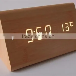 Alarm Clock Wooden Digital Led Sound Control Clock for Gift Clock thumbnail-1