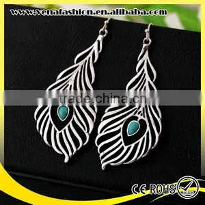 Industrial Jewelry Vintage Peacock Design Shaped Feather Earring thumbnail-3