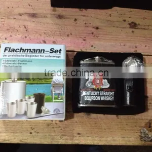 7oz Hip Flask With Small Funnel and 4pcs Cup and Leather Bag in Gift Box thumbnail-1