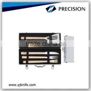 Wood Handle BBQ Set With Aluminum Suitcase thumbnail-1