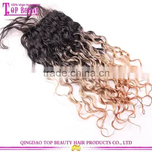 Wholesale Factory Price Two Tone Lace Closure Piece Natural Curly Ombre Hair Extension Lace Closure Front Piece thumbnail-2