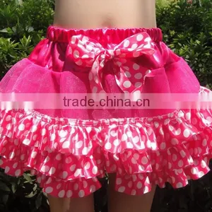 Mini Satin Ruffle Tutu, Red Polka Dots Girls Skirts With Ribbon Bow thumbnail-5