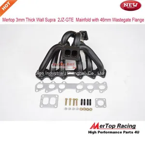 Mertop 3mm Thick Black Coated T4 Divide Toyot* Supra 93-98 2JZ-GTE 2JZ Twin Turbo Manifold With 46mm Wastegate Flange thumbnail-1