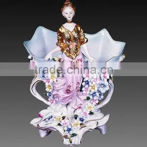 Elegant White Handicraft Ceramic Flower Receptacle With Lady Dancing thumbnail-2