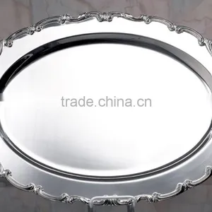 Silver Plated Oval Dish Food Tray , Service Food Tray, Airlines Service Tray, Arabic Metal Tray thumbnail-1