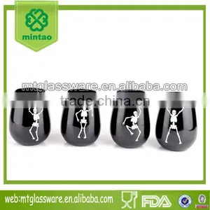 Set 4 Hallowmas Dancing Skull Black Stemlesss Wine Glass thumbnail-1