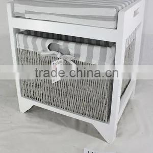 Bench Seat With Wicker Storage Basket thumbnail-1