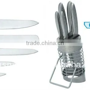 6pcs Steel Kitchen Knife Set With Block,High-quality Material,all Steel Handle thumbnail-1